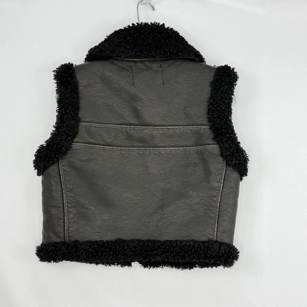 BDG /Urban Outfitters Donald Faux Leather Sherpa Moto Vest NWOT Size S-P Black